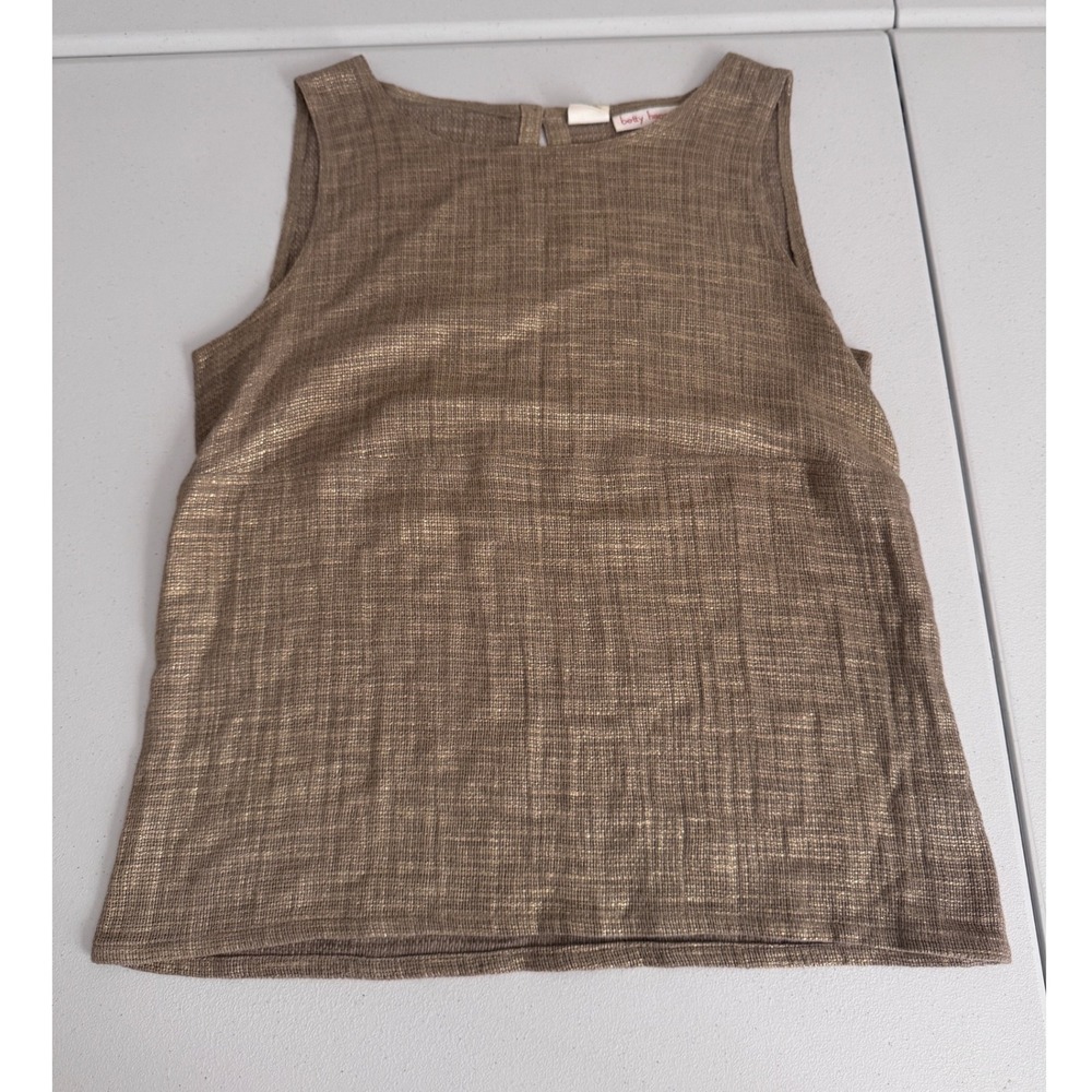 Betty Hanson Vintage Gold Metallic Cotton Sleeveless Shell Top Textured Tank nn